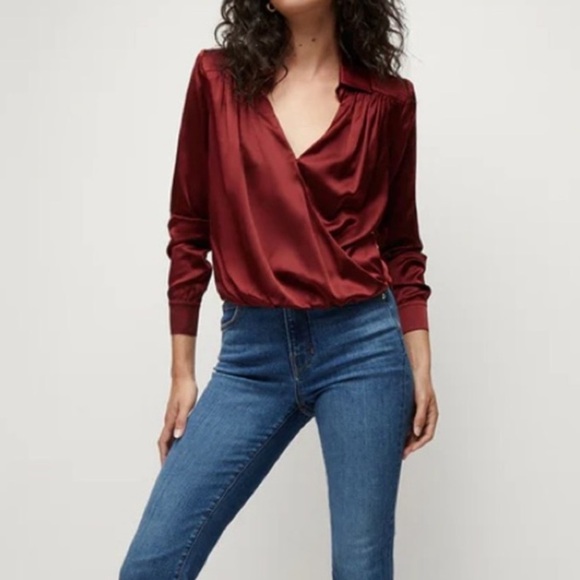 Veronica Beard Maroon Rozik Stretch Silk Surplice Top Women’s Size 2 - Picture 2 of 10